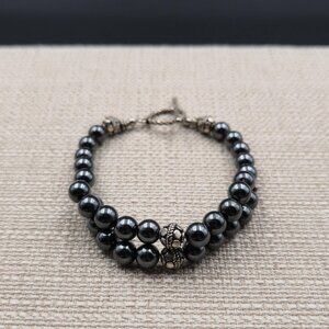 8.5 Inch Sterling Silver Double Magnetite Stones Bracelet B893